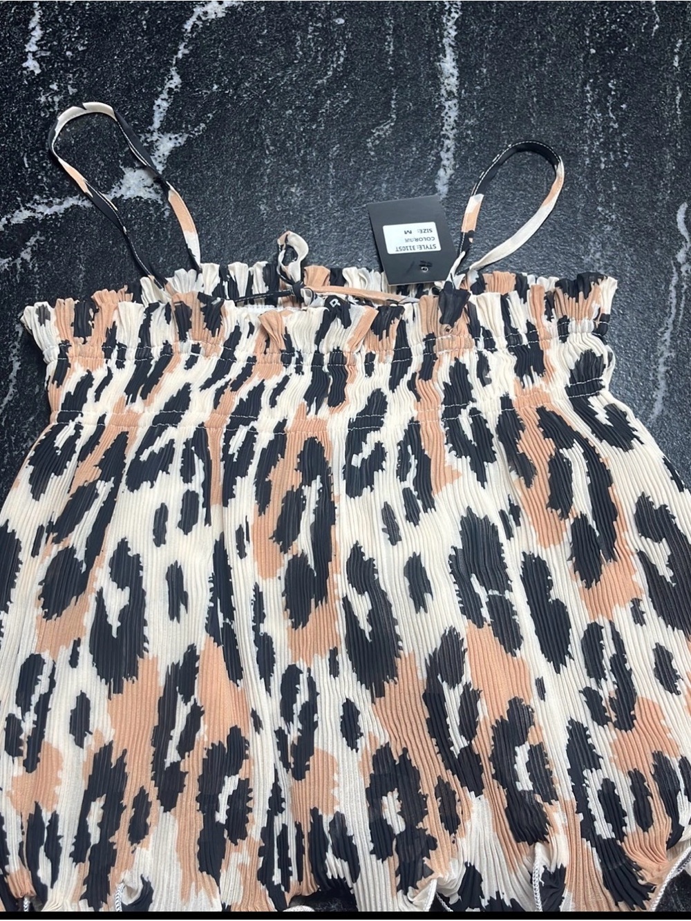 Pleated Animal Print Cami Top in Black, Cream & Tan